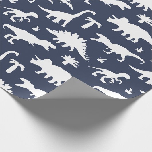 Cute Dinosaurs Dinos Pattern in Blue and White Cadeaupapier (Hoek)