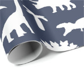 Cute Dinosaurs Dinos Pattern in Blue and White Cadeaupapier (Rol Hoek)