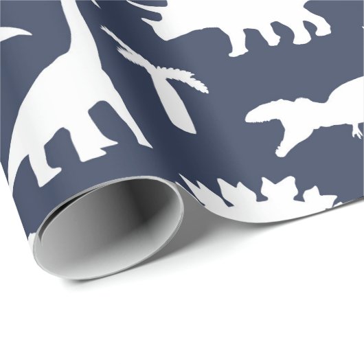 Cute Dinosaurs Dinos Pattern in Blue and White Cadeaupapier (Rol Hoek)