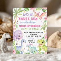 Cute Dinosaurs Drie Rex Meisje Verjaardagsuitnodig