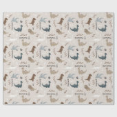 Cute Dinosaurs Footprints & Custom Name Beige Cadeaupapier (Vlak)