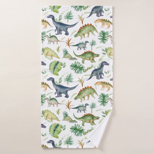 Cute Dinosaurs Green Waterverf Kinder Pattern Badhanddoek (Badhanddoek)