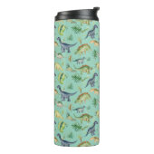Cute Dinosaurs Green Waterverf Kinder Pattern Thermosbeker (Gedraaid links)