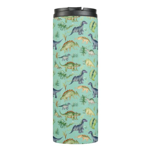 Cute Dinosaurs Green Waterverf Kinder Pattern Thermosbeker (Achterkant)