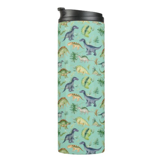 Cute Dinosaurs Green Waterverf Kinder Pattern Thermosbeker (Geroteerd rechts)