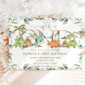 Cute Dinosaurs Greenery 1st Birthday Wild One Kaart