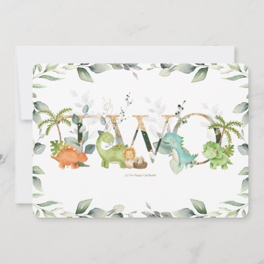 Cute Dinosaurs Greenery 2e verjaardag Twee Kaart (Achterkant)