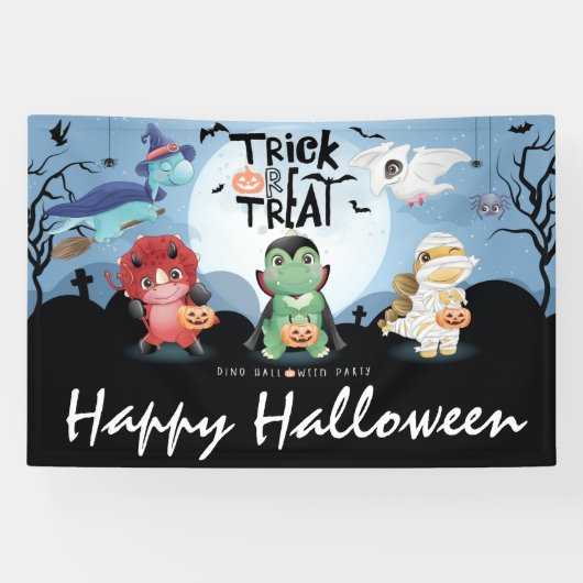 Cute Dinosaurs Halloween Party Spandoek (Horizontaal)