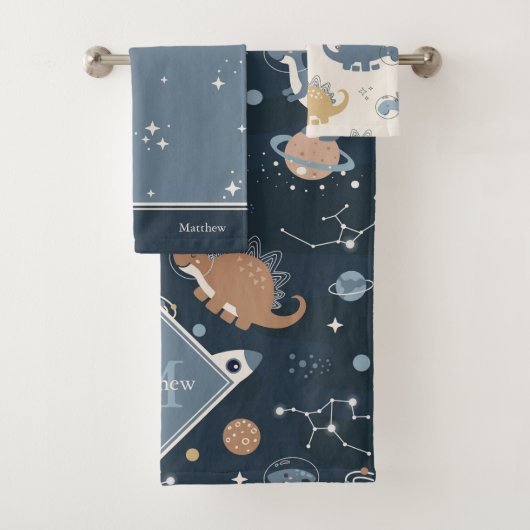 Cute Dinosaurs in Space Pattern Kinder Bathroom Ba Bad Handdoek (Insitu)