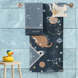 Cute Dinosaurs in Space Pattern Kinder Bathroom Ba Bad Handdoek