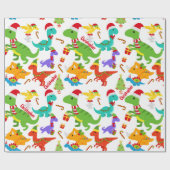Cute Dinosaurs Kerstmis op maat Cadeaupapier (Vlak)