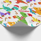 Cute Dinosaurs Kerstmis op maat Cadeaupapier (Hoek)