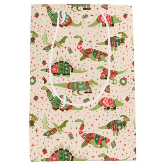 Cute Dinosaurs kerstzweet Medium Cadeauzakje (Voorkant)