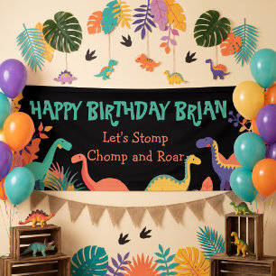 Cute Dinosaurs kinder verjaardagsbanner Spandoek