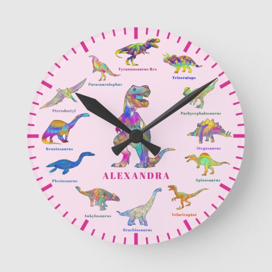 Cute Dinosaurs met roze namen Ronde Klok (Voorkant)