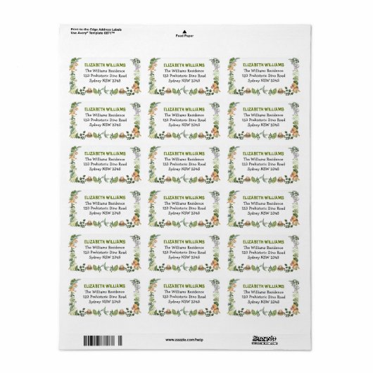 Cute Dinosaurs Oerwoud Greenery Return Address Etiket (Full Sheet)