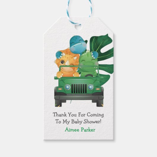 Cute Dinosaurs Oerwoud Safari Baby shower Hartelij Cadeaulabel (Voorkant)