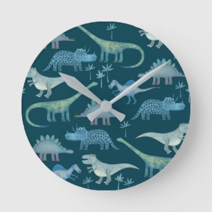 Cute Dinosaurs on Green Ronde Klok