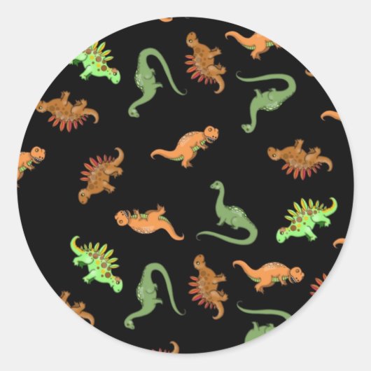 Cute Dinosaurs op zwarte achtergrond Ronde Sticker (Voorkant)