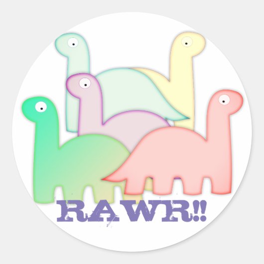 Cute Dinosaurs pastel kleurful Ronde Sticker (Voorkant)
