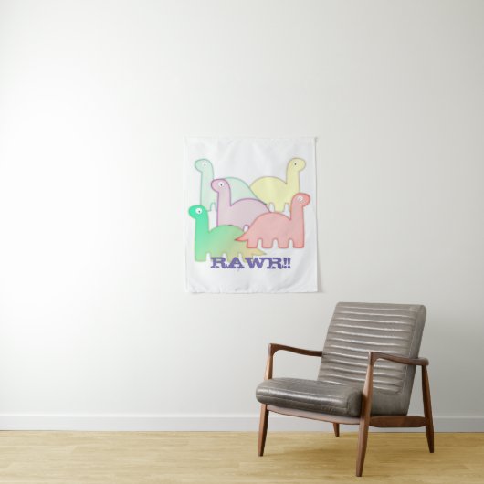 Cute Dinosaurs pastel kleurful Wandkleed (In situ)