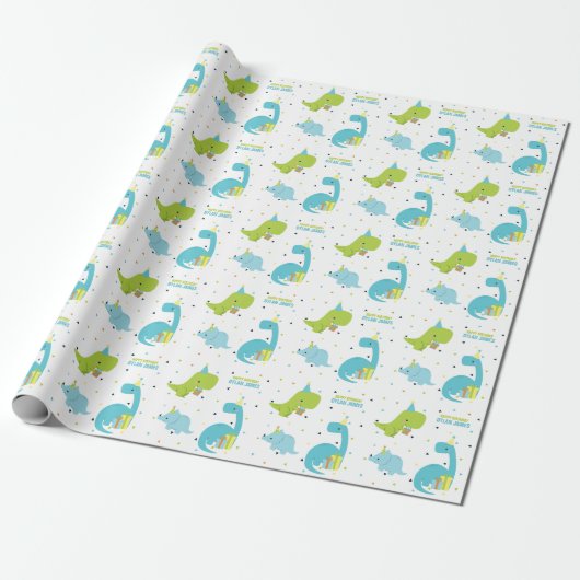 Cute Dinosaurs Personalized Cadeaupapier (Uitgerold)