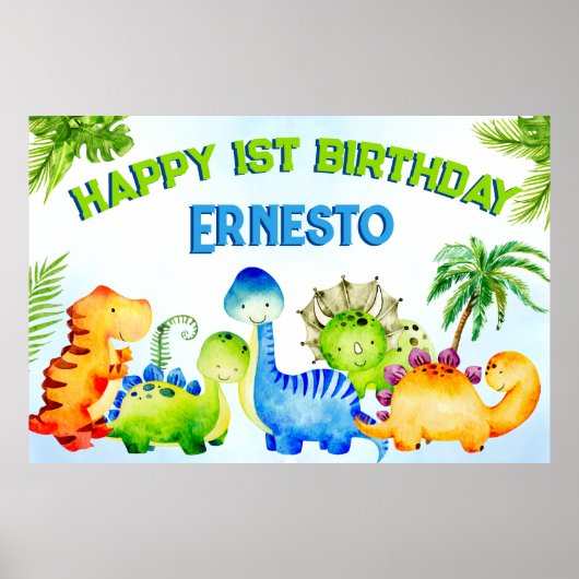 Cute dinosaurs peuteraar verjaardagsfeest geperson poster (Voorkant)