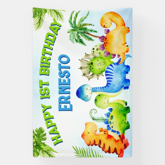 Cute dinosaurs peuteraar verjaardagsfeest geperson spandoek (Verticaal)