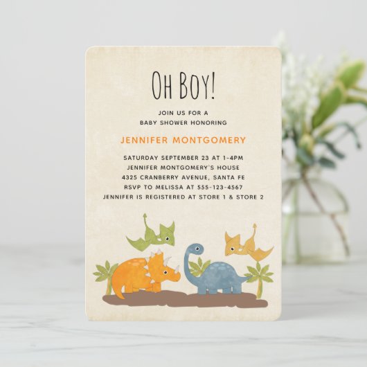 Cute Dinosaurs Prehistorische Baby shower in het w Kaart (Staand voorkant)