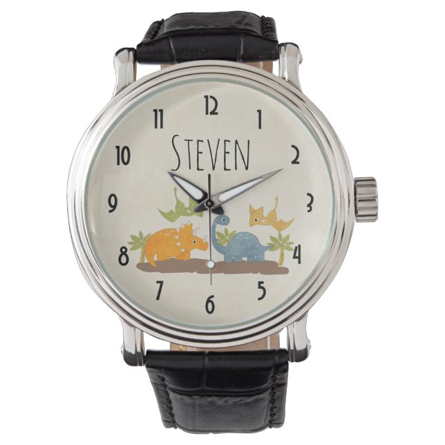 Cute Dinosaurs Prehistorische wilde dieren Horloge (Voorkant)