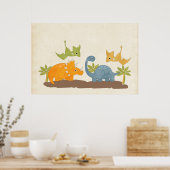 Cute Dinosaurs Prehistorische wilde dieren Poster (Keuken)