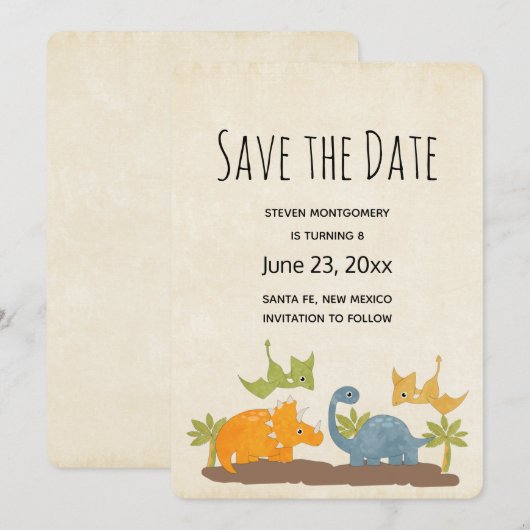 Cute Dinosaurs Prehistorische wilde dieren Save The Date (Voorkant / Achterkant)