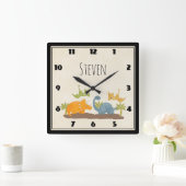 Cute Dinosaurs Prehistorische wilde dieren Vierkante Klok (Huis)