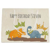 Cute Dinosaurs Prehistorische Wildlife Birthday Groot Cadeauzakje (Voorkant)
