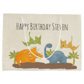 Cute Dinosaurs Prehistorische Wildlife Birthday Groot Cadeauzakje (Achterkant)