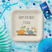 Cute Dinosaurs Prehistorische Wildlife Birthday Papieren Bordje (Feest)