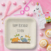 Cute Dinosaurs Prehistorische Wildlife Birthday Papieren Bordje (Feest)
