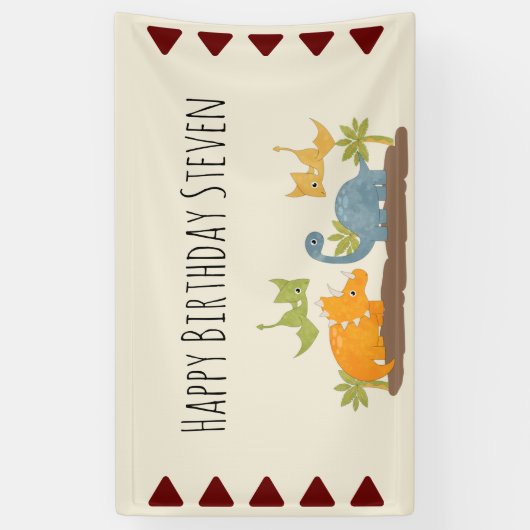 Cute Dinosaurs Prehistorische Wildlife Birthday Spandoek (Verticaal)