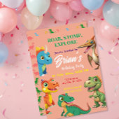 Cute Dinosaurs roar Boy Birthday Invitation Kaart