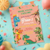 Cute Dinosaurs roar Boy Birthday Invitation Kaart