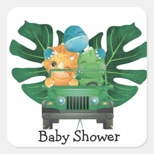 Cute Dinosaurs Safari Vehicle Baby shower Vierkante Sticker