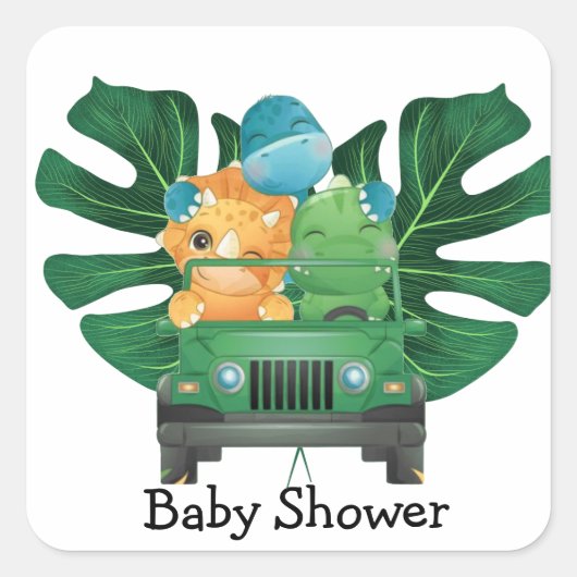 Cute Dinosaurs Safari Vehicle Baby shower Vierkante Sticker (Voorkant)