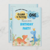 Cute Dinosaurs spelen jongen 1 geboortedag Uitnodiging Briefkaart (Voorkant / Achterkant)