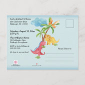 Cute Dinosaurs spelen jongen 1 geboortedag Uitnodiging Briefkaart (Achterkant)