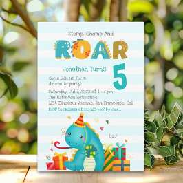 Cute Dinosaurs Stomp Chomp and roar birhtday boy  Kaart