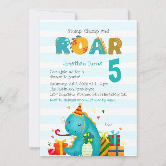 Cute Dinosaurs Stomp Chomp and roar birhtday boy  Kaart (Voorkant)
