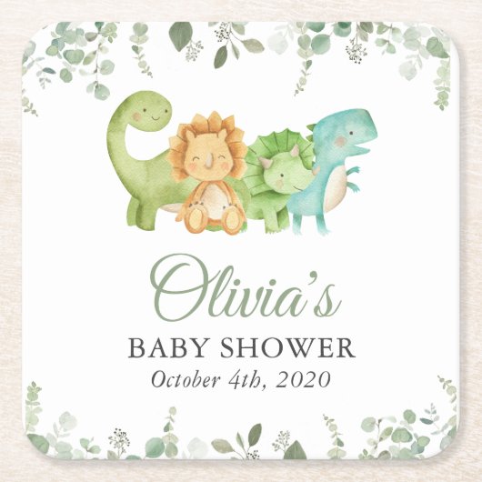 Cute Dinosaurs, T-Rex, Jurassic, Baby Shower Kartonnen Onderzetters (Voorkant)
