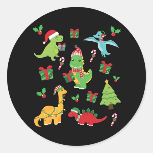 Cute Dinosaurs T-Rex kerstwedstrijd familie Ronde Sticker (Voorkant)