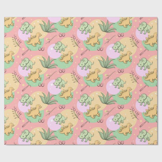 Cute Dinosaurs Wrapping Paper Cadeaupapier (Vlak)