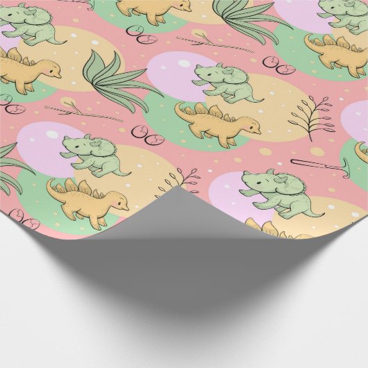 Cute Dinosaurs Wrapping Paper Cadeaupapier (Hoek)